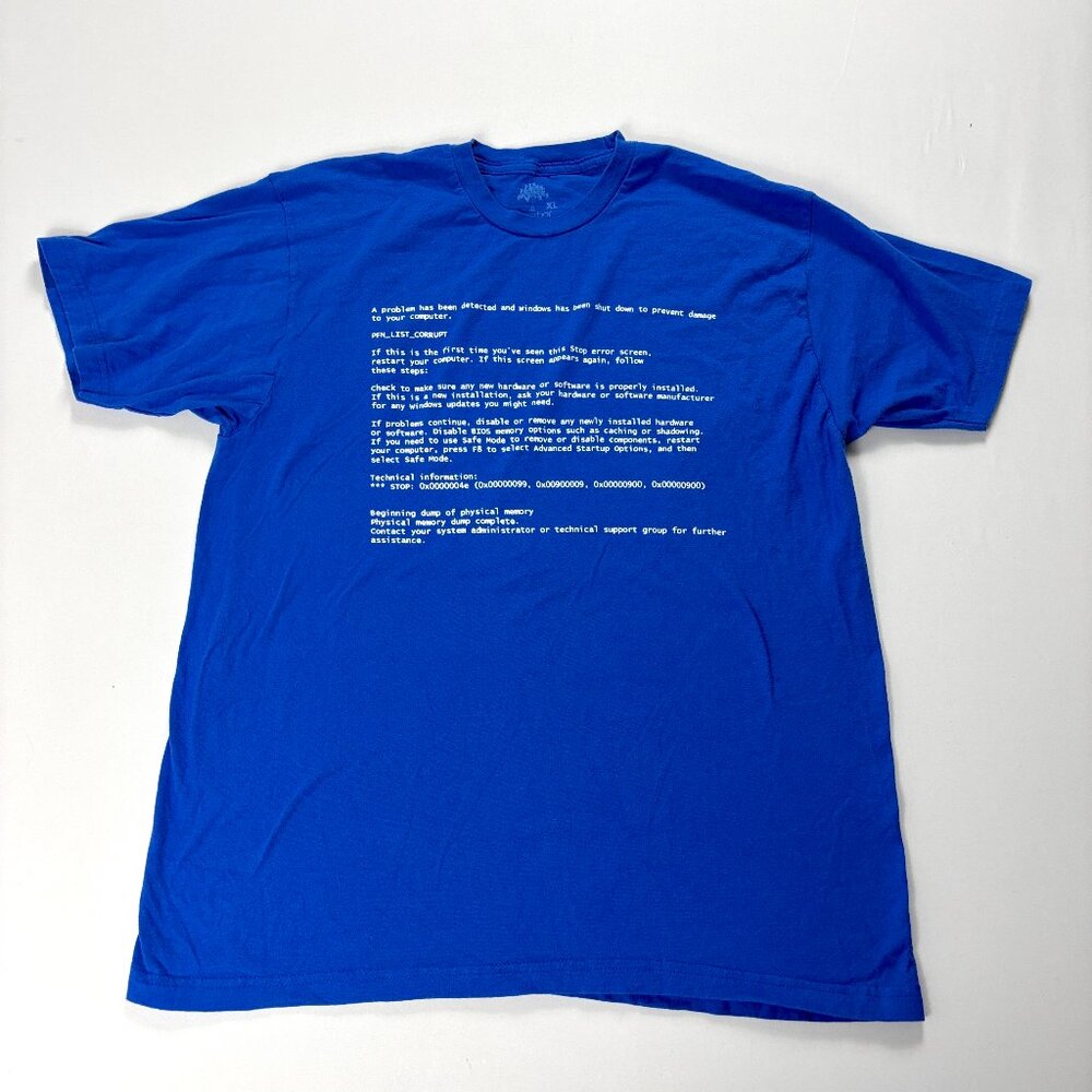 Blue Screen Of Death T Shirt Blue Sz L/XL Funny Computer Tech Error